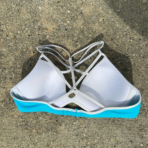 Blue strappy PINK bathing suit bikini top - Picture 4 of 5